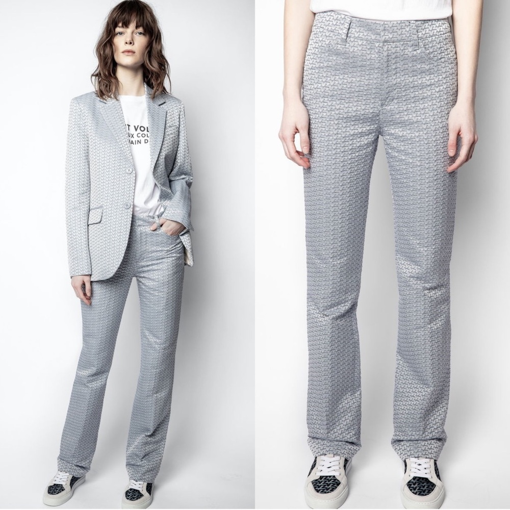 NWT ZADIG VOLTAIRE ZV Monogram Embroidered Y2K Flare Leg Old Money Trouser Small